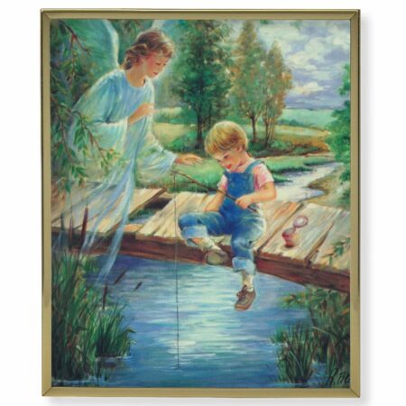 Guardian Angel with Boy Gold Framed Plaque Art