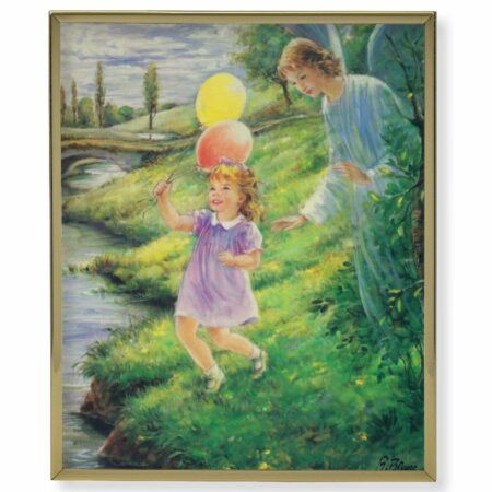 Guardian Angel wit Girl Gold Framed Plaque Art
