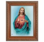 Sacred Heart of Jesus Mahogany Finish Framed Art