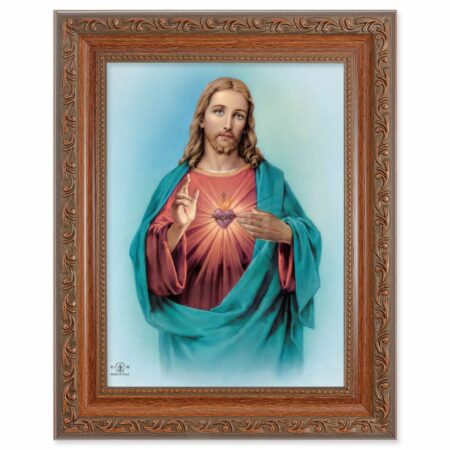 Sacred Heart of Jesus Mahogany Finish Framed Art