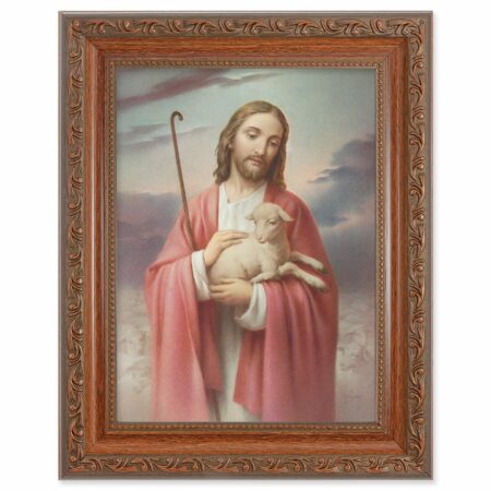 Good Shepherd Mahogany Finish Framed Art
