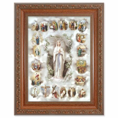 20 Mysteries of the Rosary Mahogany Finish Framed Art