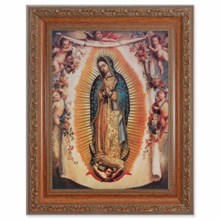 Our Lady of Guadalupe with Angels Mahogany Finish Framed Art