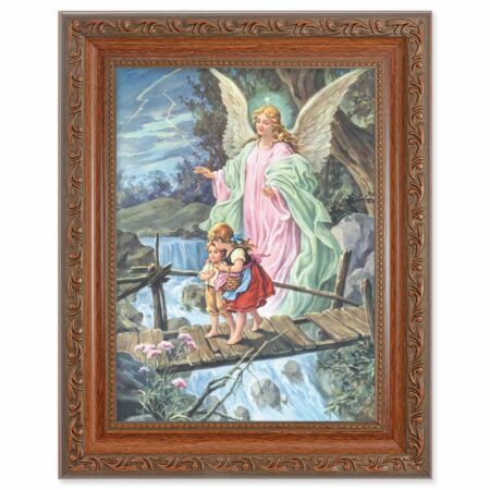 Guardian Angel Mahogany Finish Framed Art