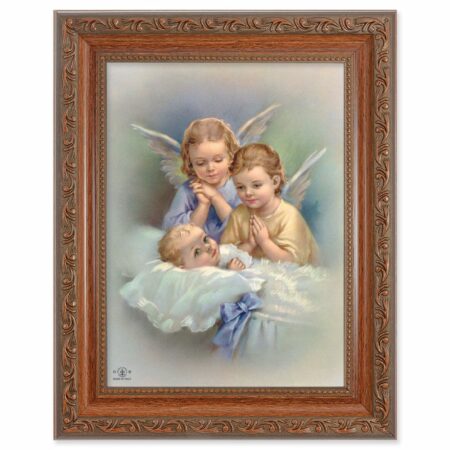 Guardian Angels Mahogany Finish Framed Art