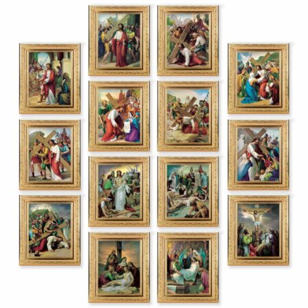 Stations of the Cross Antique Gold Framed Canvas
