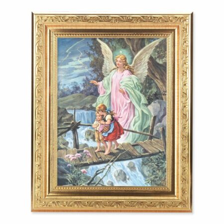 Guardian Angel Help Antique Gold Framed Art