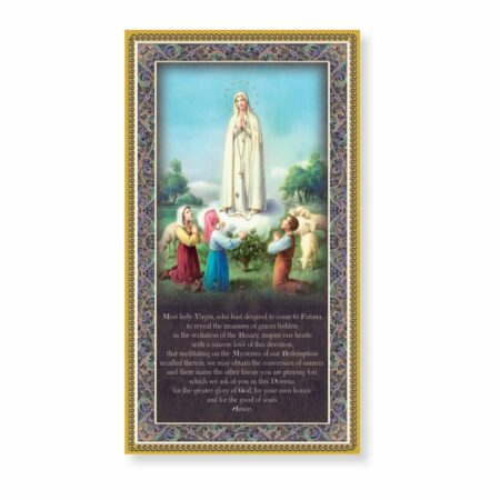 Our Lady of Fatima Gold Foil Wood Plaque