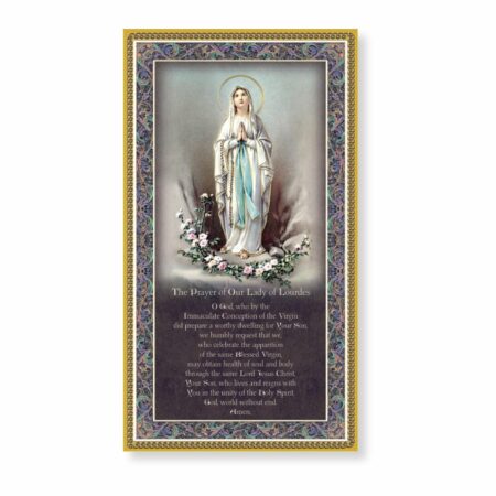 Our Lady of Lourdes Gold Foil Wood Plaque