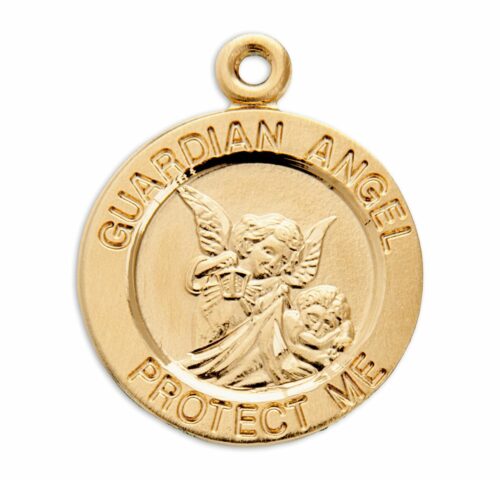 Guardian Angel Round Gold Over Sterling Silver Medal - Image 2