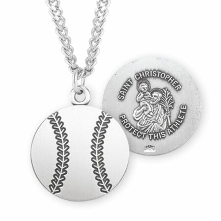 Saint Christopher Oval Sterling Silver Baseball Athlete Medal