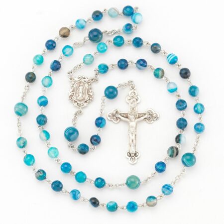 Round Blue Agate Bead Rosary