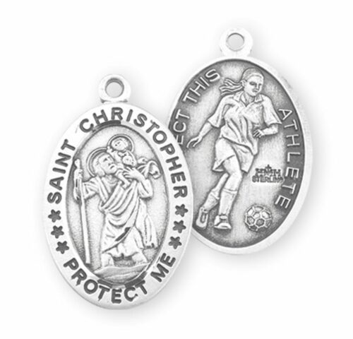 Saint Christopher Oval Sterling Silver Female Soccer Athlete Medal - Image 2
