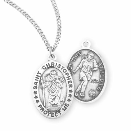 Saint Christopher Oval Sterling Silver Female Soccer Athlete Medal