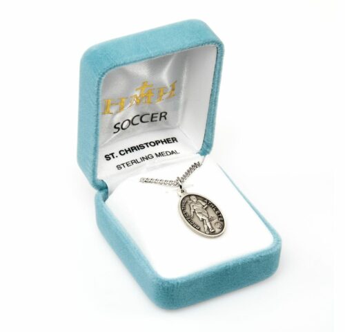 Saint Christopher Oval Sterling Silver Female Soccer Athlete Medal - Image 3