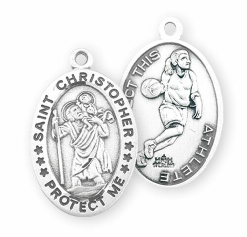 Saint Christopher Oval Sterling Silver Female Basketball Athlete Medal - Image 2
