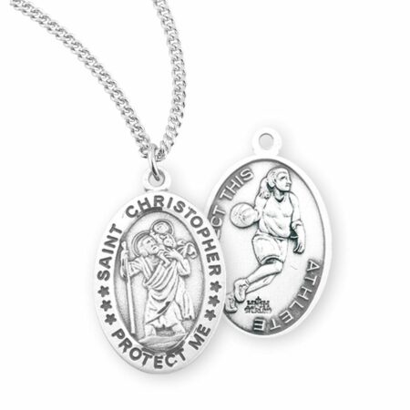 Saint Christopher Oval Sterling Silver Female Basketball Athlete Medal