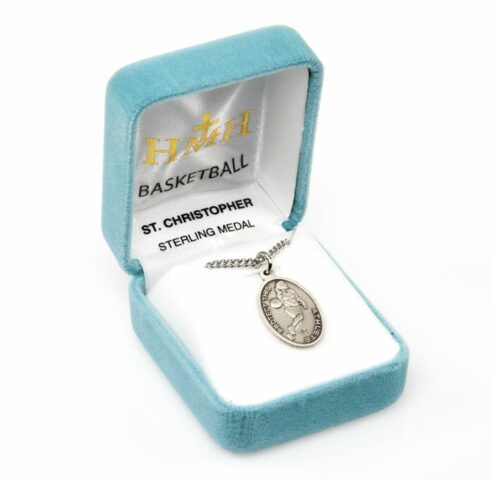 Saint Christopher Oval Sterling Silver Female Basketball Athlete Medal - Image 3