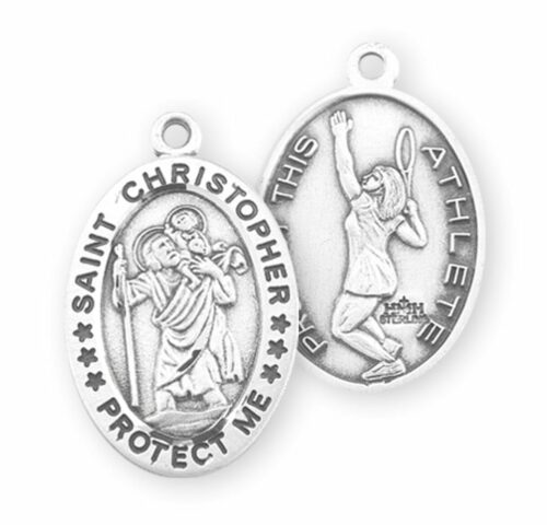 Saint Christopher Oval Sterling Silver Female Tennis Athlete Medal - Image 2