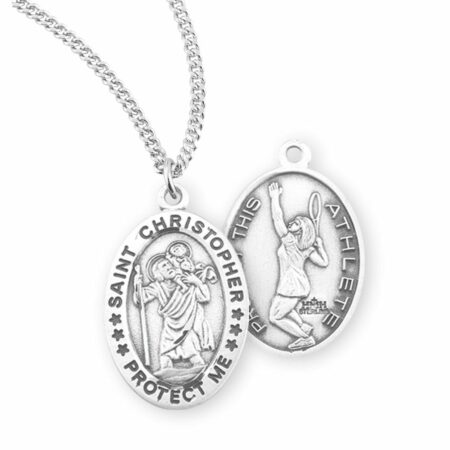 Saint Christopher Oval Sterling Silver Female Tennis Athlete Medal