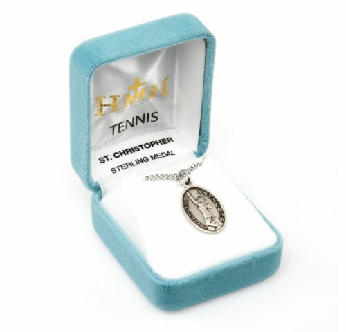 Saint Christopher Oval Sterling Silver Female Tennis Athlete Medal - Image 3
