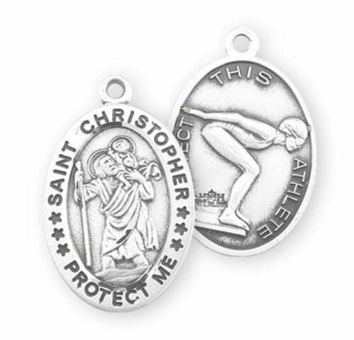 Saint Christopher Oval Sterling Silver Female Swimming Athlete Medal - Image 2