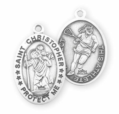 Saint Christopher Oval Sterling Silver Female Lacrosse Athlete Medal - Image 2