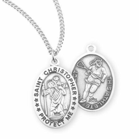 Saint Christopher Oval Sterling Silver Female Lacrosse Athlete Medal