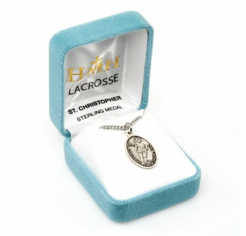 Saint Christopher Oval Sterling Silver Female Lacrosse Athlete Medal - Image 3