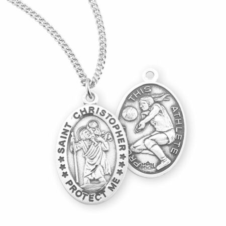 Saint Christopher Oval Sterling Silver Female Volleyball Athlete Medal