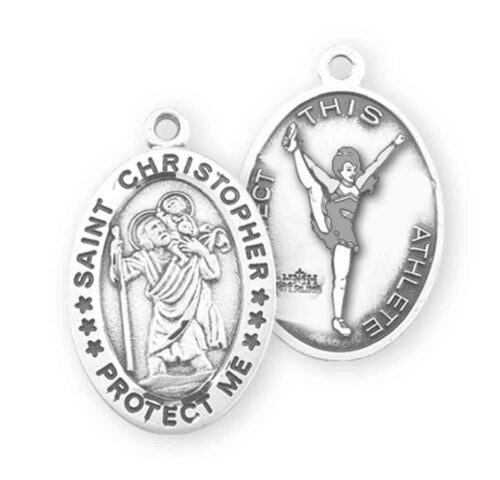 Saint Christopher Oval Sterling Silver Female Cheer Athlete Medal - Image 2