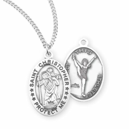 Saint Christopher Oval Sterling Silver Female Cheer Athlete Medal