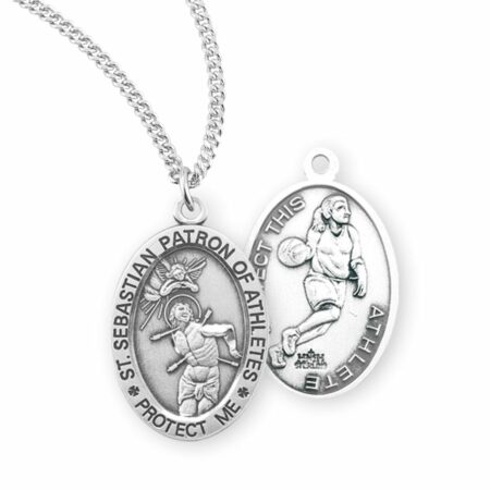 Saint Sebastian Oval Sterling Silver Female Basketball Athlete Medal
