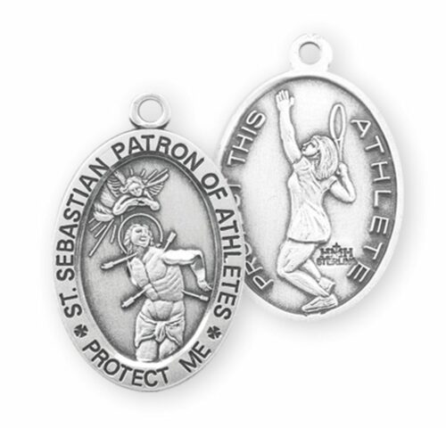 Saint Sebastian Oval Sterling Silver Female Tennis Athlete Medal - Image 2