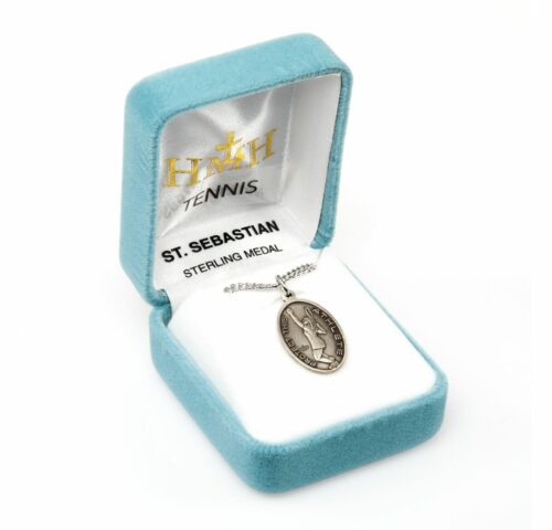 Saint Sebastian Oval Sterling Silver Female Tennis Athlete Medal - Image 3