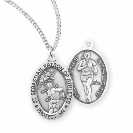 Saint Sebastian Oval Sterling Silver Female Track Athlete Medal