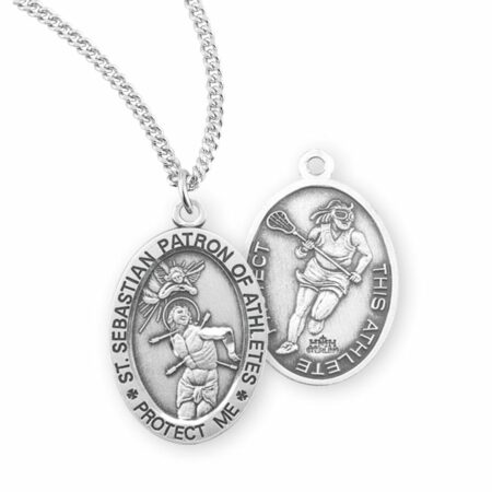 Saint Sebastian Oval Sterling Silver Female Swimming Athlete Medal