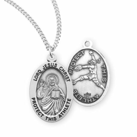 Lord Jesus Christ Oval Sterling Silver Female Softball Athlete Medal