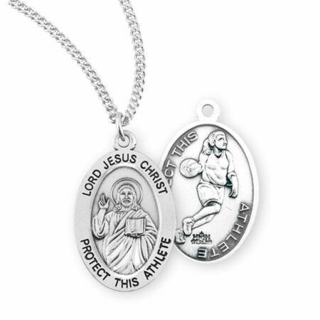 Lord Jesus Christ Oval Sterling Silver Female Basketball Athlete Medal
