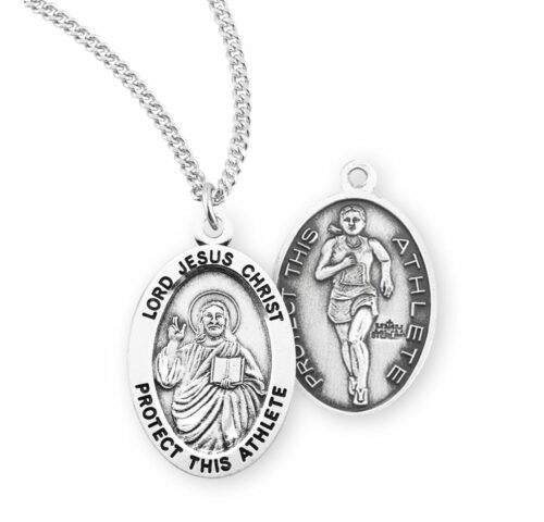 Lord Jesus Christ Oval Sterling Silver Female Track Athlete Medal