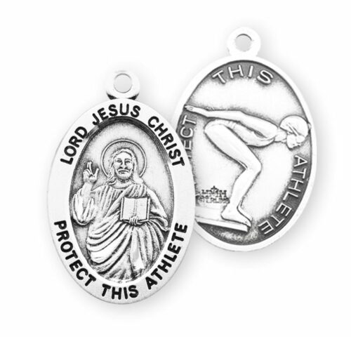 Lord Jesus Christ Oval Sterling Silver Female Swimming Athlete Medal - Image 2