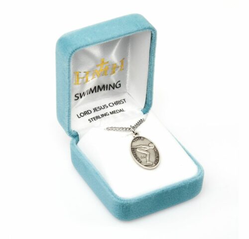 Lord Jesus Christ Oval Sterling Silver Female Swimming Athlete Medal - Image 3