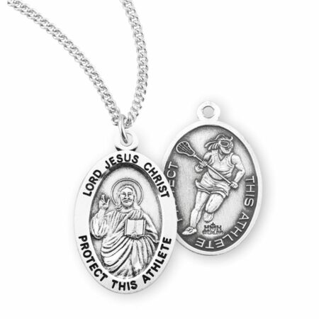 Lord Jesus Christ Oval Sterling Silver Female Lacrosse Athlete Medal