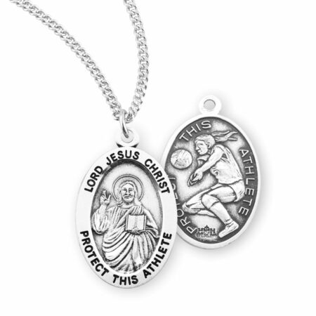 Lord Jesus Christ Oval Sterling Silver Female Volleyball Athlete Medal