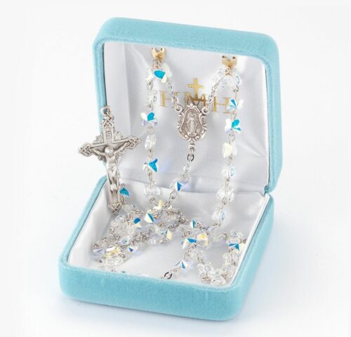 Sterling Silver Rosary Hand Made with 6mm Swarovski Crystal 6mm Aurora Borealis Butterfly Beads by HMH - Image 2