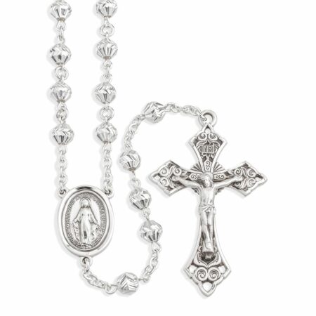 Sterling Silver Herringbone Engraved Rosary