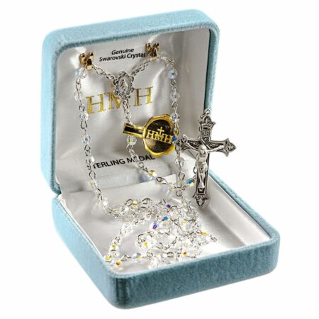 Sterling Silver Rosary Hand Made with Swarovski Crystal 4mm Aurora Borealis Faceted Beads by HMH