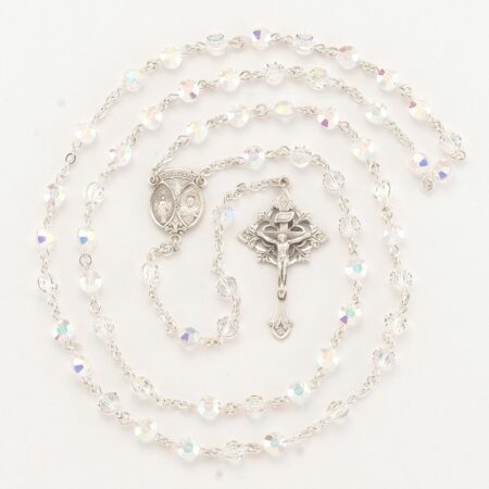 Sterling Silver Rosary Hand Made with Swarovski Crystal 6mm Aurora Semi-Flat Beads by HMH