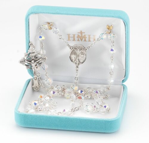 Sterling Silver Rosary Hand Made with Swarovski Crystal 6mm Aurora Semi-Flat Beads by HMH - Image 2