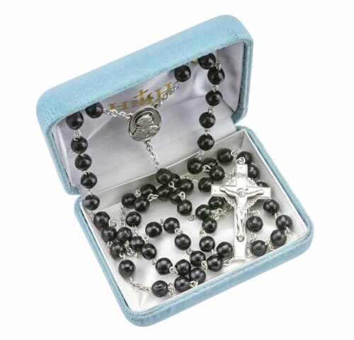 Genuine Black Cocoa Bead Sterling Silver Rosary - Image 2